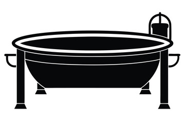 Black Silhouetted Cauldron Pot with Handles and Kettle Hanger, OldFashioned Cooking Element