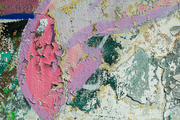  Peeling plaster and paint from the base of the wall as an abstract background.