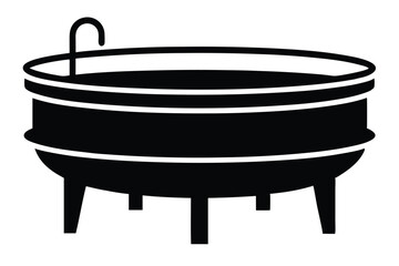 Black cast iron bathtub silhouette icon with water tap and four legs