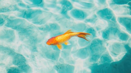Goldfish swims gracefully in clear blue water at a sunny pool