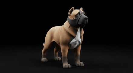 A powerful fawn Cane Corso with a black muzzle, standing proudly. Digital 3D illustration of a guard dog on a black background.