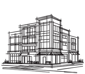 Cityscape building silhouette. City landscape line vector illustration