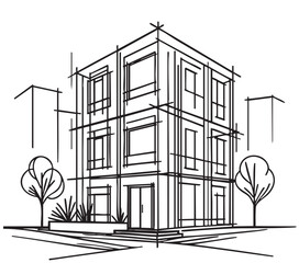Cityscape building silhouette. City landscape line vector illustration