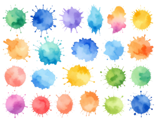 Watercolor splashes and smudges, vector pack, transparent background