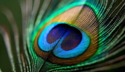 Naklejka premium Beautiful Close-Up of Peacock Feather with Vibrant Colors