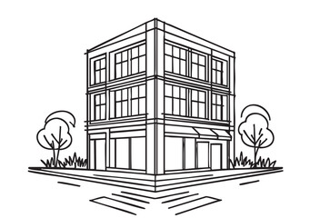 Commercial building doodles silhouette. Premises line vector illustration
