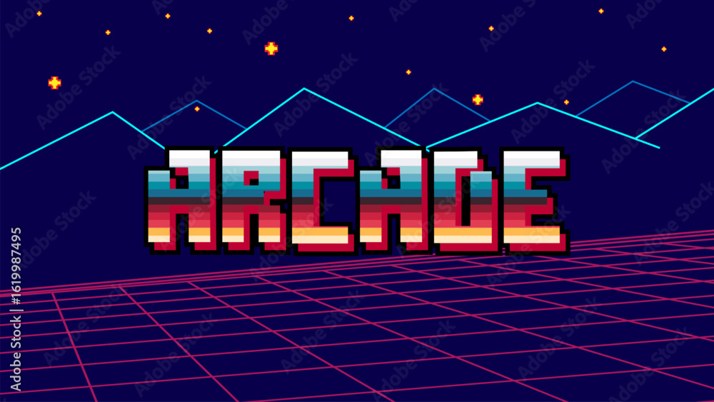 Aufkleber arcade.pixel art .8 bit game.retro game. for game assets in vector illustrations.retro futurism sci-