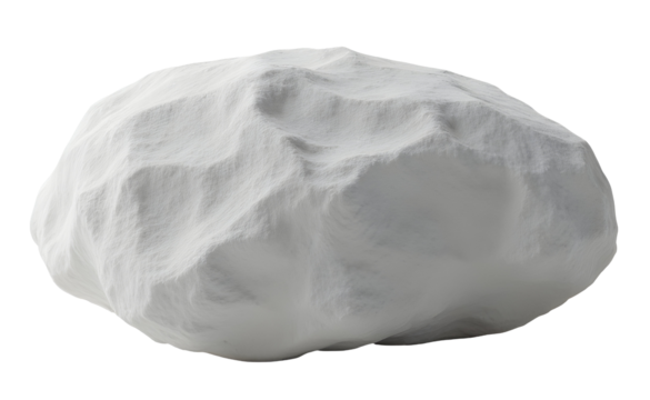 Uneven white lump of powder, resembling soft, abstract form or dough material