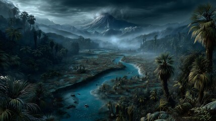 Turquoise river valley nature scene primeval landscape