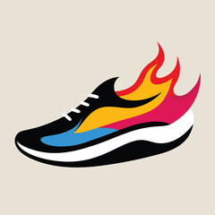 Abstract Colorful Running Shoe with Flames Design Graphic Illustration