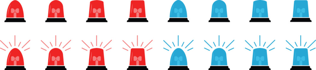 Emergency siren flashlight icon set. Modern police, ambulance alarm siren vector silhouette symbol web graphic design. Warning light sign isolated on transparent background. Vector illustration.