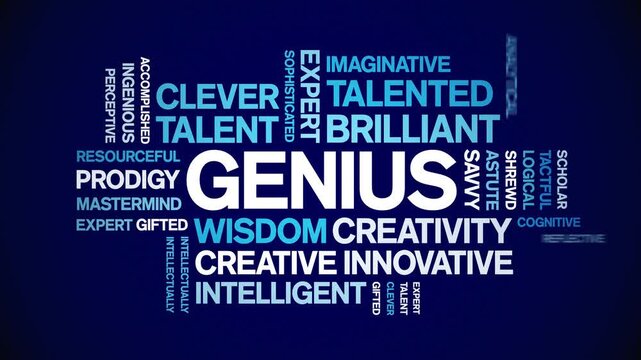 Genius animated word cloud-text design animation tag kinetic typography seamless loop.
