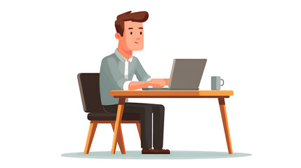 A Concentrated Man Working on His Laptop at a Desk in a Modern Office Setting, Illustrated in a Detailed Pixel Art Style with a Transparent