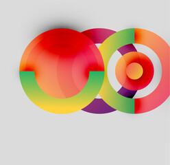 Obraz premium Abstract colorful circles overlap, creating dynamic visual effect. Gradient hues blend, forming modern design element.