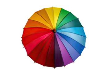 A colorful rainbow umbrella, top-down view