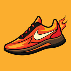 Fiery Orange Running Shoe with Flame Design Athletic Footwear Illustration
