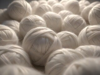 Close up of a group of white wool balls. White background of wool, yarn. Cotton tips