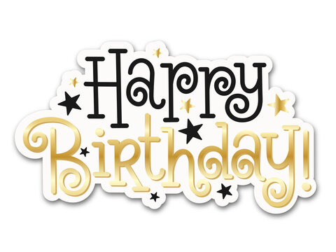 HAPPY BIRTHDAY! black and gold hand lettering banner with stars - Powered by Adobe