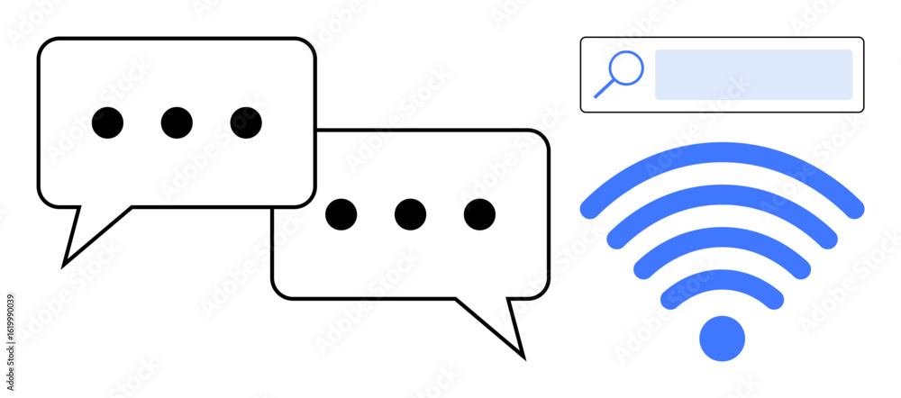 Aufkleber speech bubbles representing messaging, a search bar for browsing, and a wireless signal icon for con