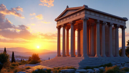 Obraz premium Ancient Greek Temple at Sunset