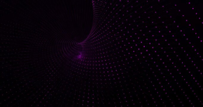 Purple points in a fractal shape moving in a space. Loop