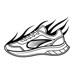 Running Shoe with Flame Design Athletic Footwear Illustration