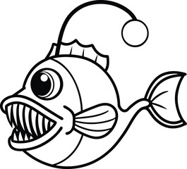 Obraz premium Cartoon anglerfish with big teeth isolated on white background for coloring