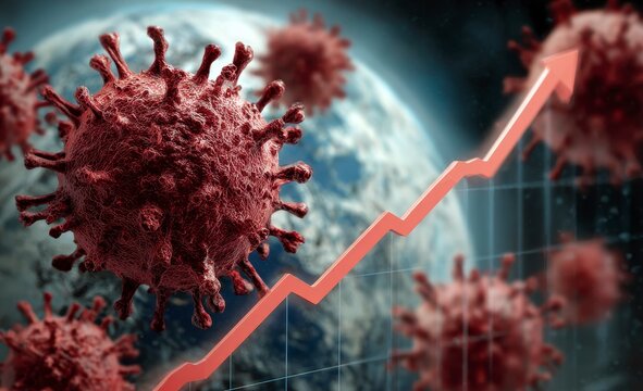 Rising graph amidst virus cells over Earth