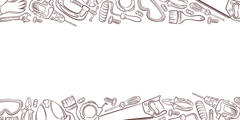 Border frame of repair tool in line art style with space for your text. Perfect for banner website, flyers, repair service or workshop design.