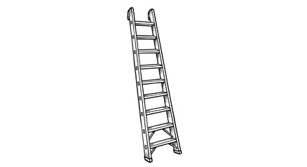 Full-length construction ladder in black and white sketch style  