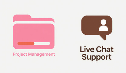 Folder and conversation bubble icons represent project management and real-time chat support, used for office collaboration and customer service system scenarios.