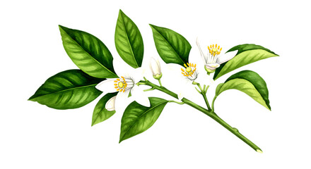 White orange blossoms with green leaves on a branch isolated on a transparent background flower 1