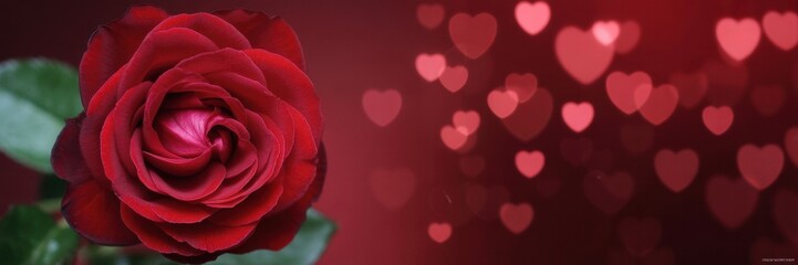 detailed close-up red rose, lush, velvety petals, blurry heart-shaped bokeh background, romantic, breathtaking, high-resolution, intricate, hyper-realistic

