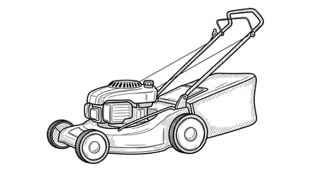 Lawn mower illustration in black and white sketch style  