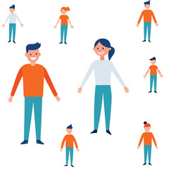 Seamless Pattern of Father with Children Holding Hands in Family Love Theme