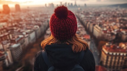 View from a high point overlooking a vibrant city during sunset
