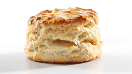 Delicious Single Scone on White Background Showcasing Fluffy Interior and Golden Brown Top