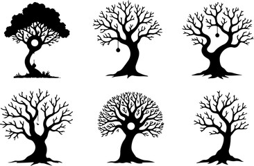 Set of trees silhouettes, tree, nature, branch, vector, silhouette, leaf, illustration, plant, spring, autumn, design, season, summer, flower, trunk, winter, art, wood, black, ecology, garden, environ