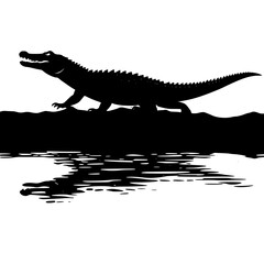 Silhouette of an crocodile crawling near water