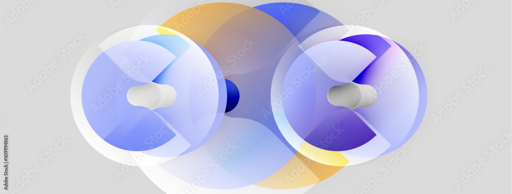 Poster abstract circles overlap, creating soft gradients. blue, yellow hues dominate composition. minimalis