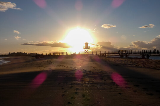 Dramatic cloudscape looming over coastal resort town