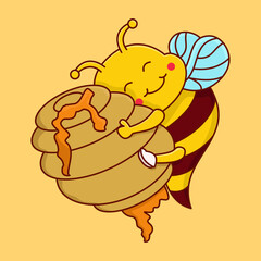Cute Bee Hugging Honey Hive with Sweet Smile