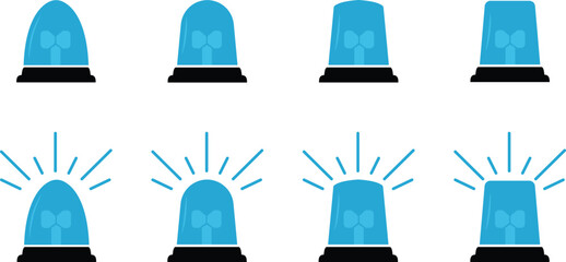 Emergency siren flashlight icon set. Modern police, ambulance alarm siren vector silhouette symbol web graphic design. Warning light sign isolated on transparent background. Vector illustration.