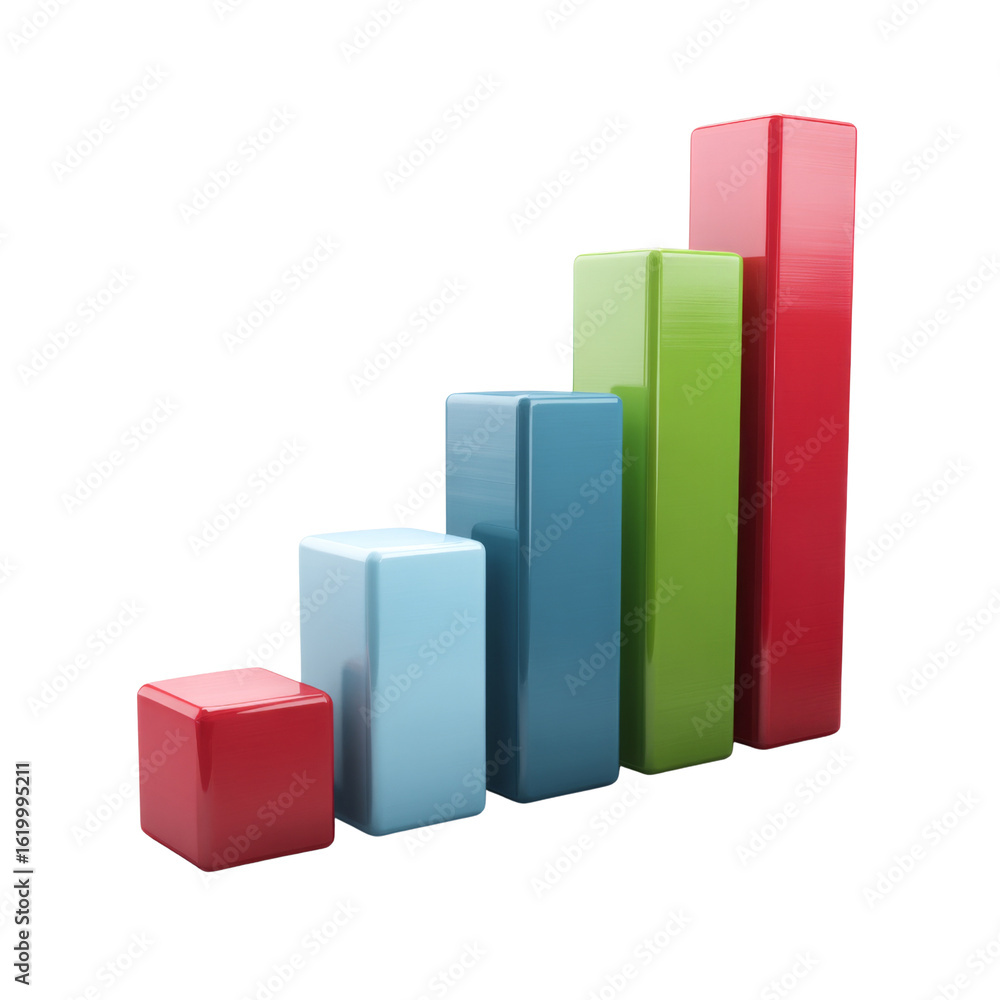 Poster increasing bar graph representing growth and progress in various metrics. colorful bars symbolize da