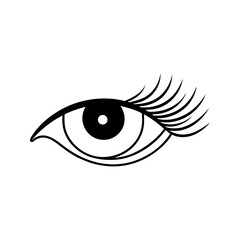Bold stylized human eye icon with eyelashes and sharp eyebrow detail vector illustration