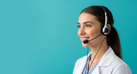 Smiling female doctor wearing headset