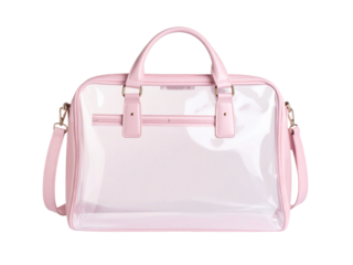 Pink and transparent vinyl handbag with a shoulder strap is perfect for lifestyle, fashion, and accessories designs and social media.