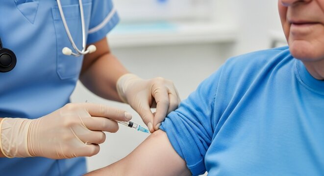 Nurse giving senior man injection