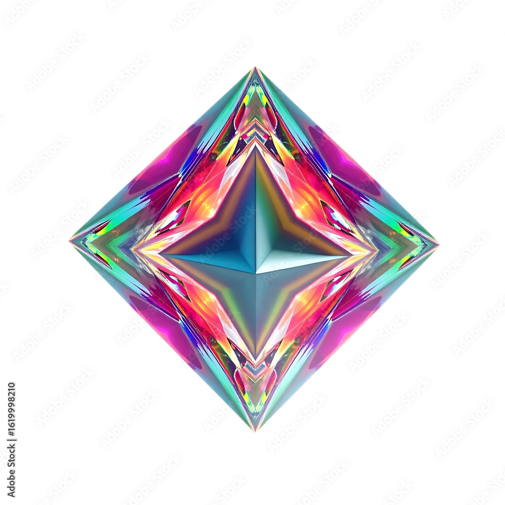 Poster colorful diamond shaped object with iridescent hues on a black background in a square format created