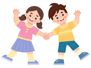 Cartoon Illustration of Children Holding Hands
